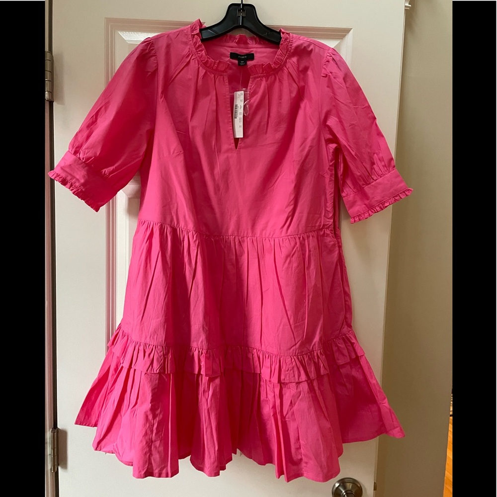 NWT JCrew pink dress with ruffle detail, small petite